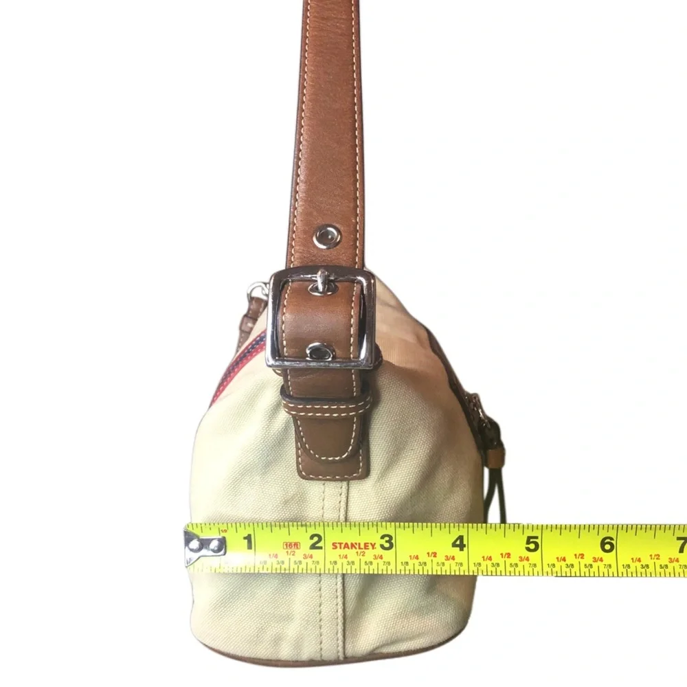 COACH Soho Hampton Canvas Stripe Mini Shoulder Bag with Exterior Zip Pocket